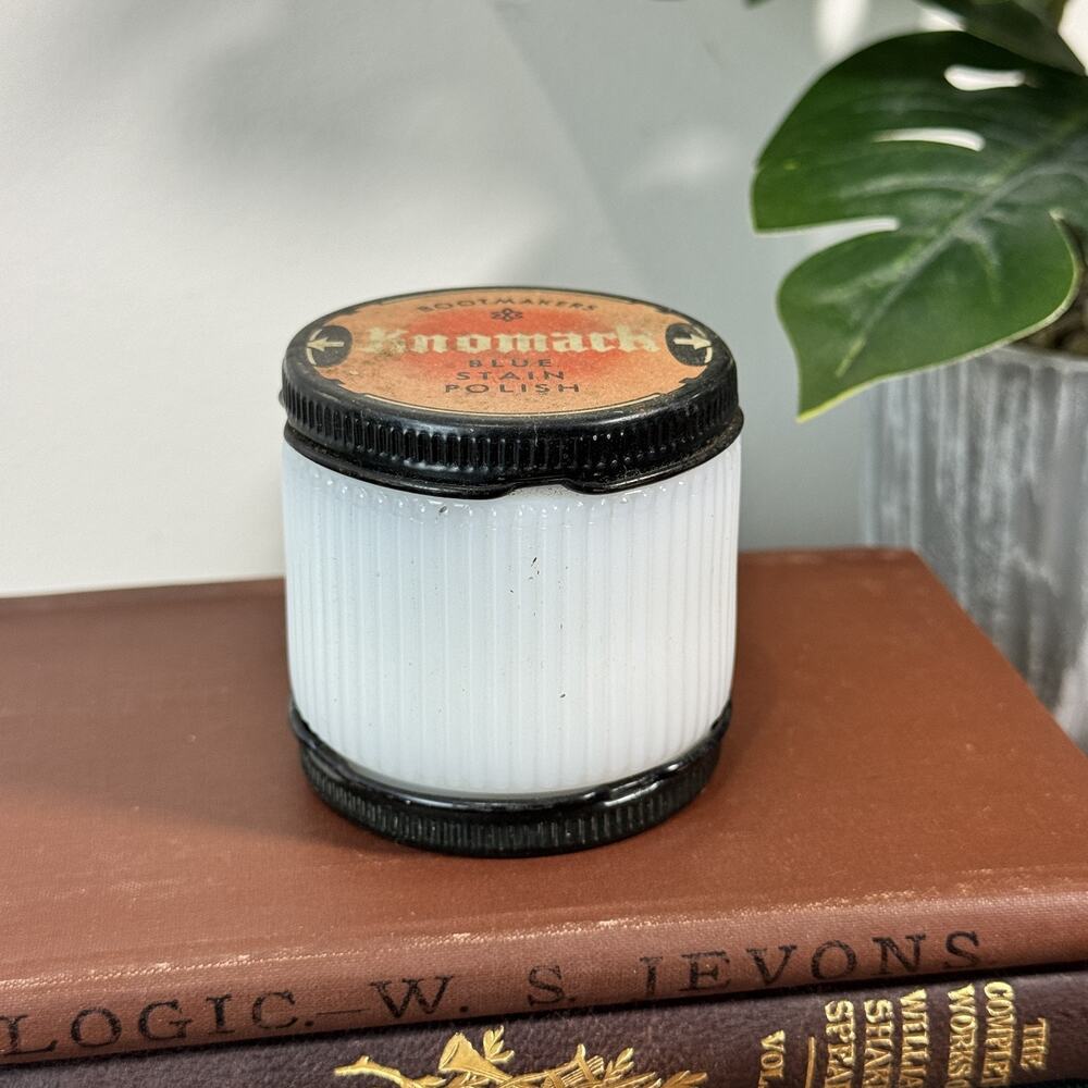 Vintage 1950s Knoma Bootmakers Blue Stain Shoe Polish Jar with Contents